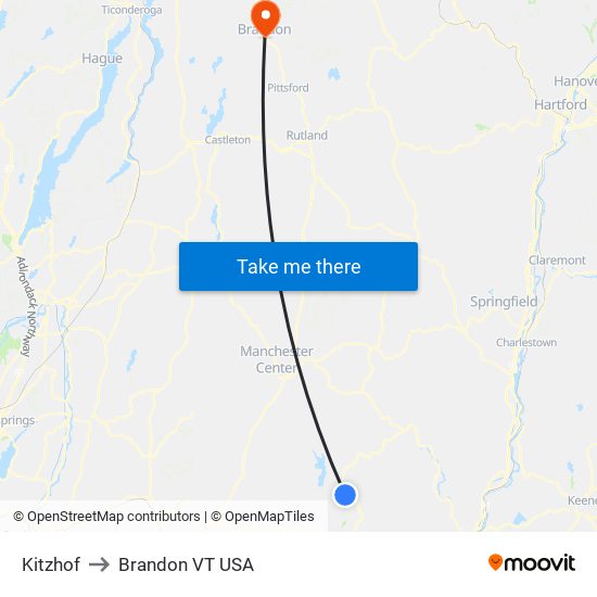 Kitzhof to Brandon VT USA map