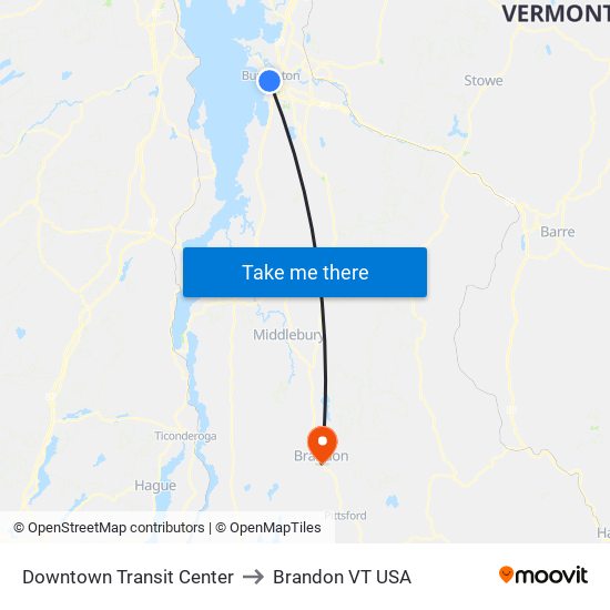 Downtown Transit Center to Brandon VT USA map