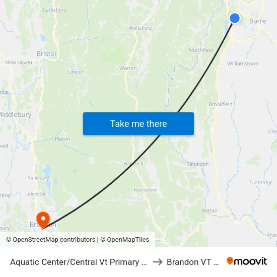 Aquatic Center/Central Vt Primary Health to Brandon VT USA map