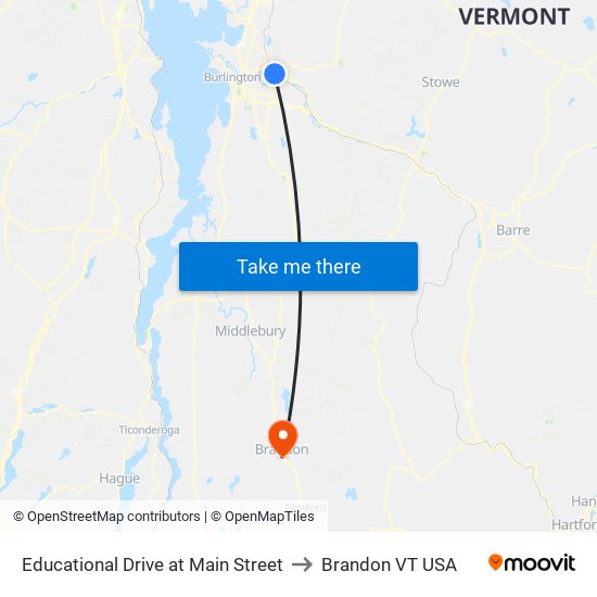 Educational Drive at Main Street to Brandon VT USA map