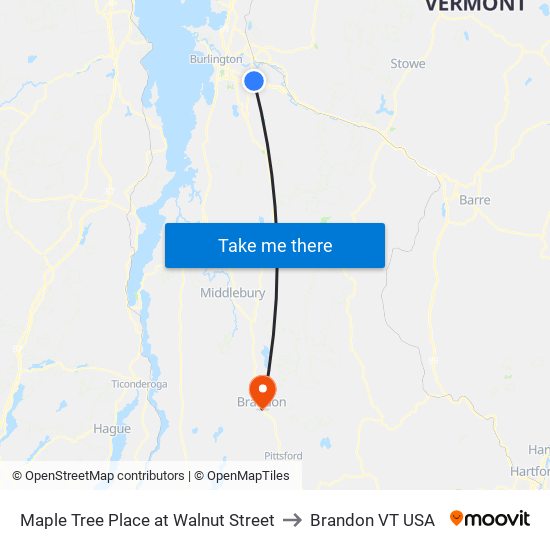 Maple Tree Place at Walnut Street to Brandon VT USA map