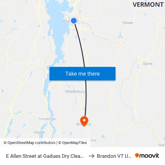 E Allen Street at Gadues Dry Cleaning to Brandon VT USA map