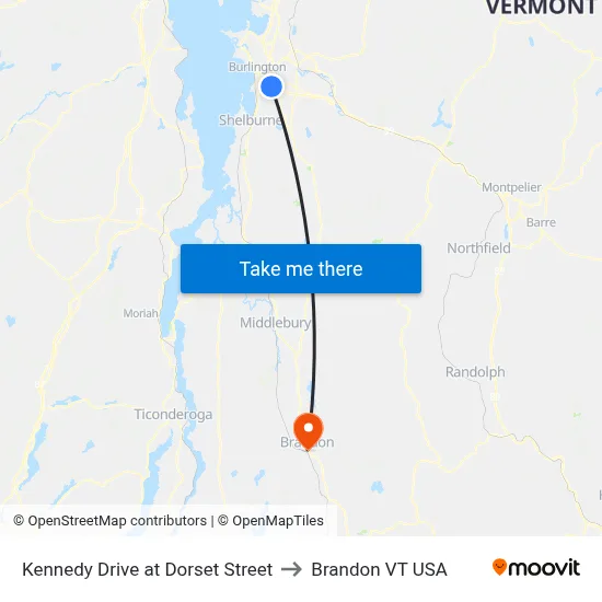 Kennedy Drive at Dorset Street to Brandon VT USA map