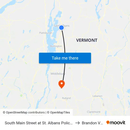 South Main Street at St. Albans Police Department to Brandon VT USA map