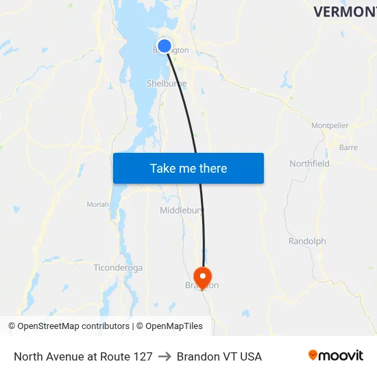North Avenue at Route 127 to Brandon VT USA map