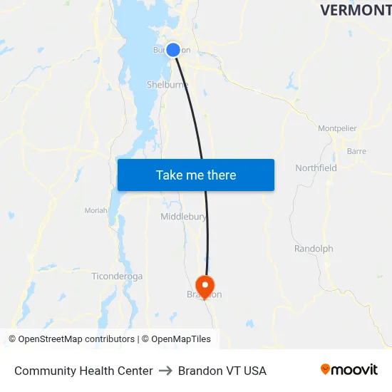 Community Health Center to Brandon VT USA map