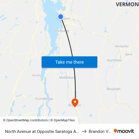 North Avenue at Oppostie Saratoga Ave. (Elk's Lodge) to Brandon VT USA map