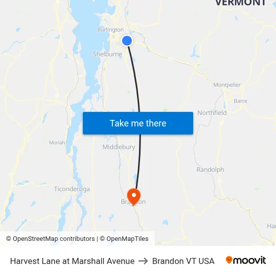 Harvest Lane at Marshall Avenue to Brandon VT USA map