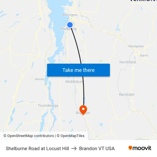 Shelburne Road at Locust Hill to Brandon VT USA map