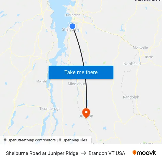 Shelburne Road at Juniper Ridge to Brandon VT USA map