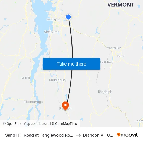 Sand Hill Road at Tanglewood Road to Brandon VT USA map