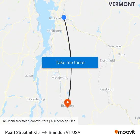 Pearl Street at Kfc to Brandon VT USA map