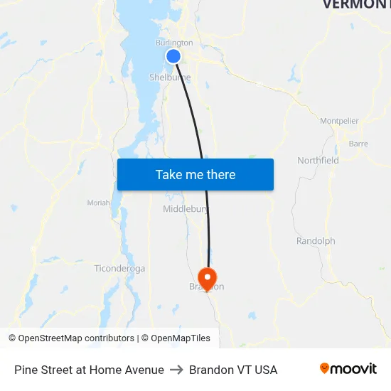 Pine Street at Home Avenue to Brandon VT USA map