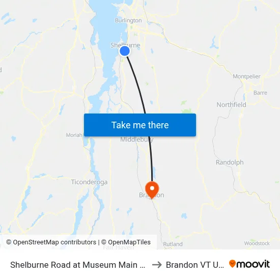 Shelburne Road at Museum Main Gate to Brandon VT USA map