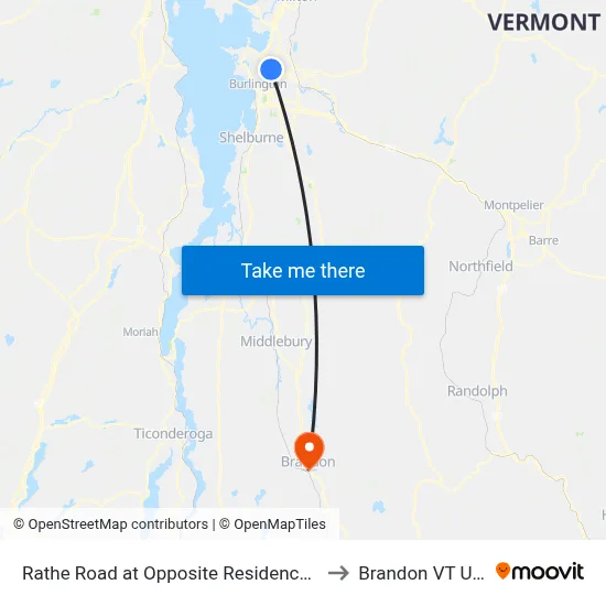 Rathe Road at Opposite Residence Inn to Brandon VT USA map
