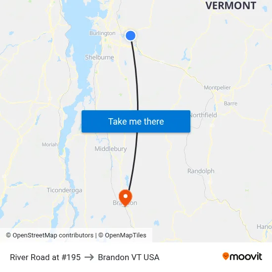 River Road at #195 to Brandon VT USA map
