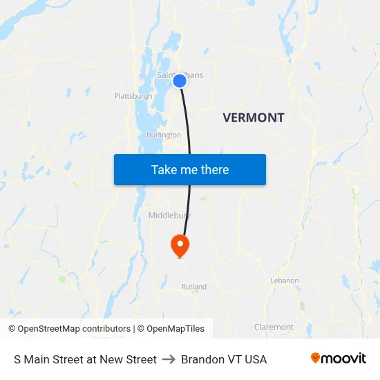 S Main Street at New Street to Brandon VT USA map