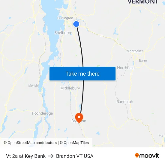 Vt 2a at Key Bank to Brandon VT USA map