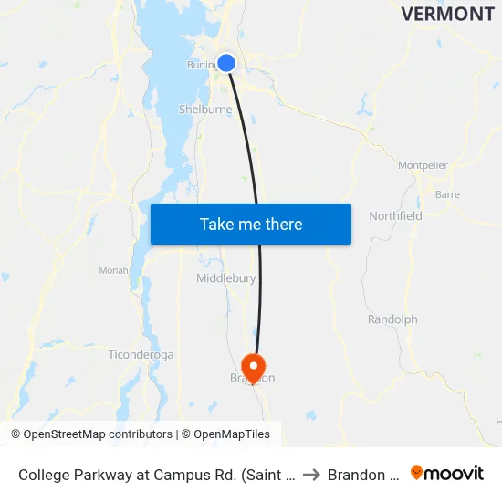 College Parkway at Campus Rd. (Saint Mikes West Entrance) to Brandon VT USA map