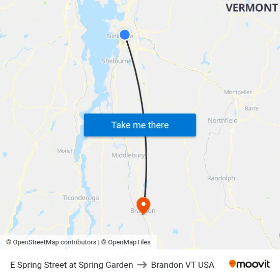 E Spring Street at Spring Garden to Brandon VT USA map