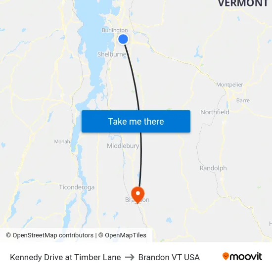 Kennedy Drive at Timber Lane to Brandon VT USA map