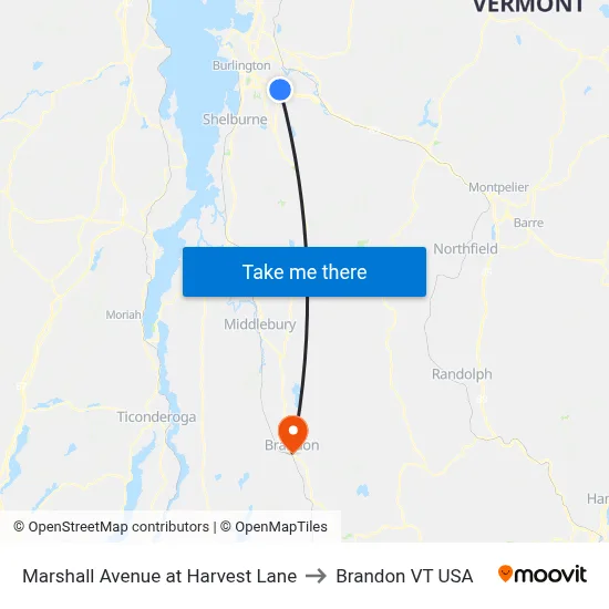 Marshall Avenue at Harvest Lane to Brandon VT USA map