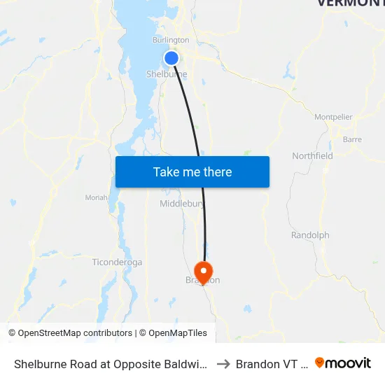 Shelburne Road at Opposite Baldwin Avenue to Brandon VT USA map