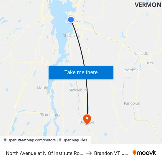 North Avenue at N Of Institute Road to Brandon VT USA map
