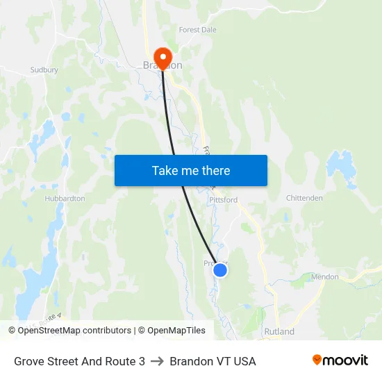 Grove Street And Route 3 to Brandon VT USA map