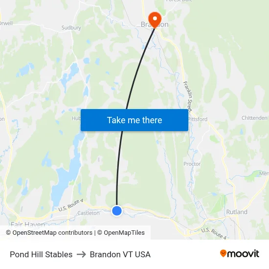 Pond Hill Stables to Brandon VT USA map