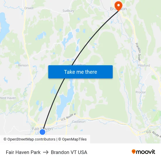 Fair Haven Park to Brandon VT USA map
