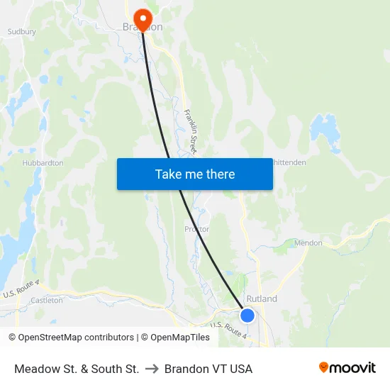 Meadow St. & South St. to Brandon VT USA map