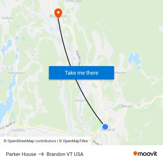 Parker House to Brandon VT USA map