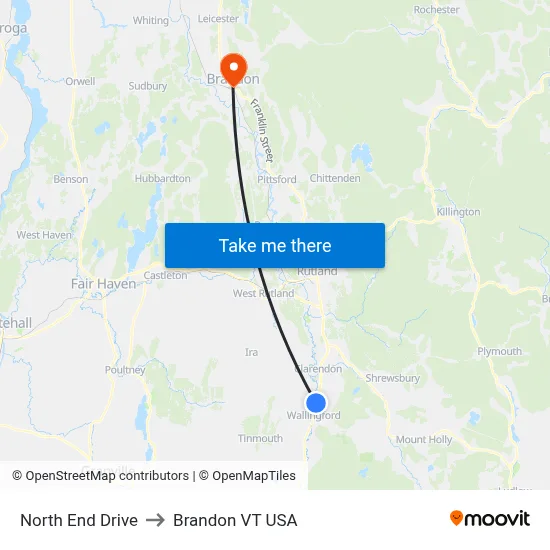North End Drive to Brandon VT USA map