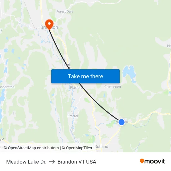 Meadow Lake Dr. to Brandon VT USA map