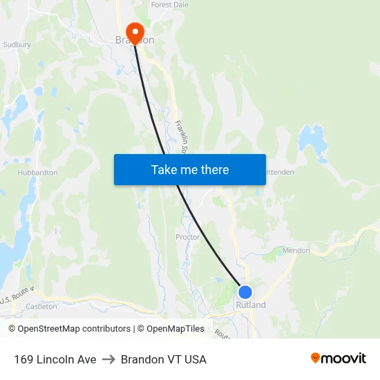 169 Lincoln Ave to Brandon VT USA map