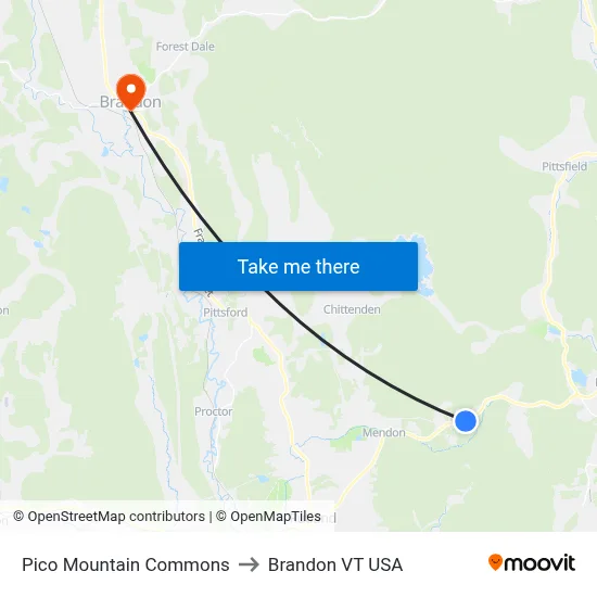 Pico Mountain Commons to Brandon VT USA map