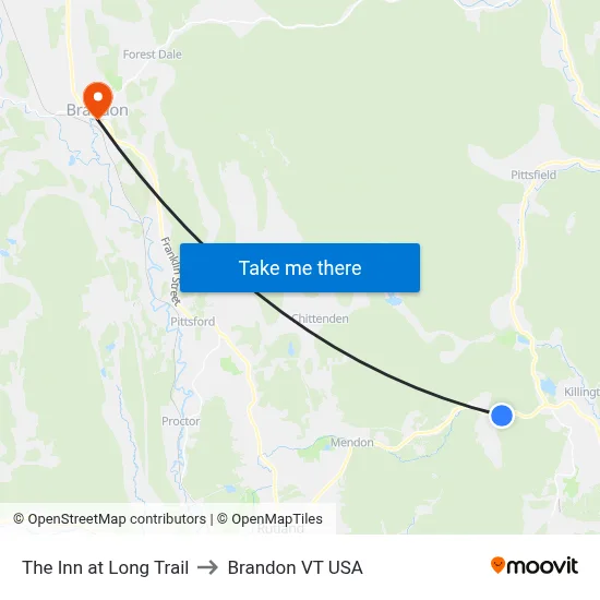 The Inn at Long Trail to Brandon VT USA map