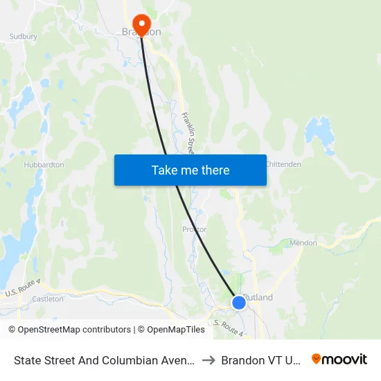 State Street And Columbian Avenue to Brandon VT USA map