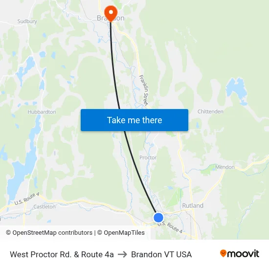 West Proctor Rd. & Route 4a to Brandon VT USA map