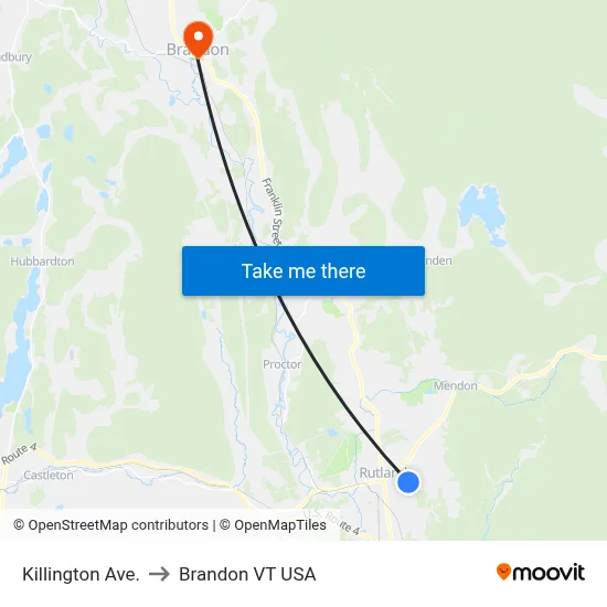 Killington Ave. to Brandon VT USA map