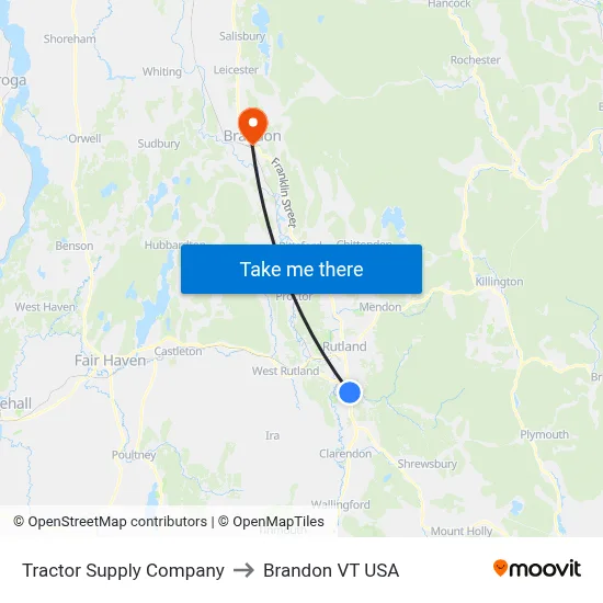 Tractor Supply Company to Brandon VT USA map