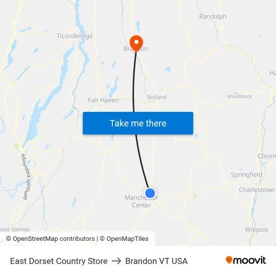 East Dorset Country Store to Brandon VT USA map