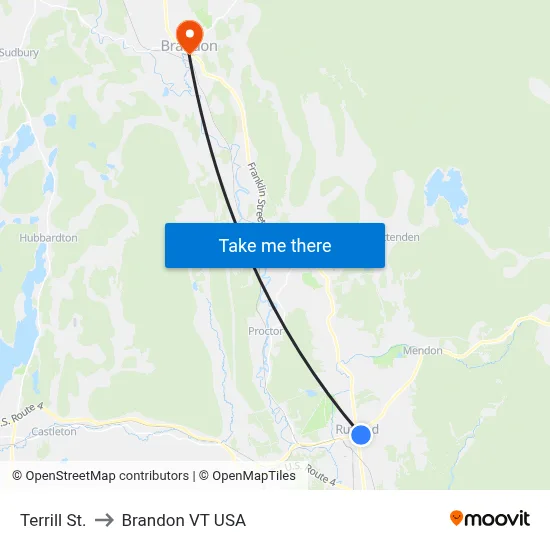 Terrill St. to Brandon VT USA map