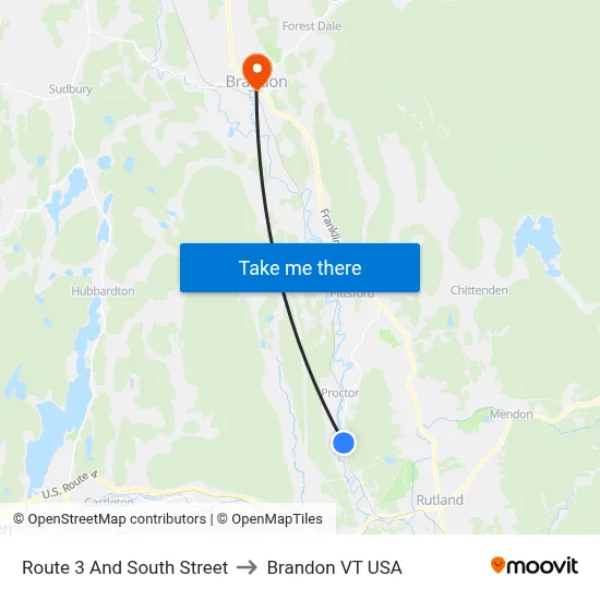 Route 3 And South Street to Brandon VT USA map