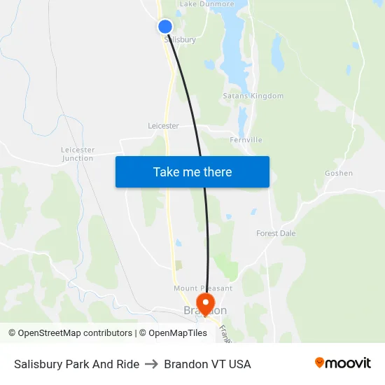 Salisbury Park And Ride to Brandon VT USA map