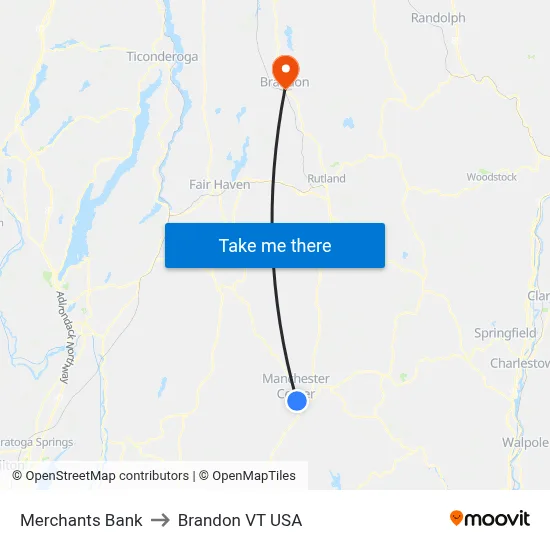 Merchants Bank to Brandon VT USA map