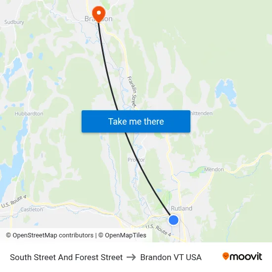 South Street And Forest Street to Brandon VT USA map