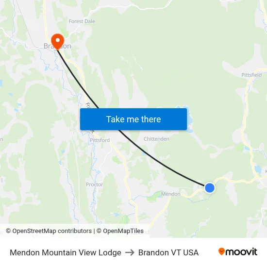 Mendon Mountain View Lodge to Brandon VT USA map