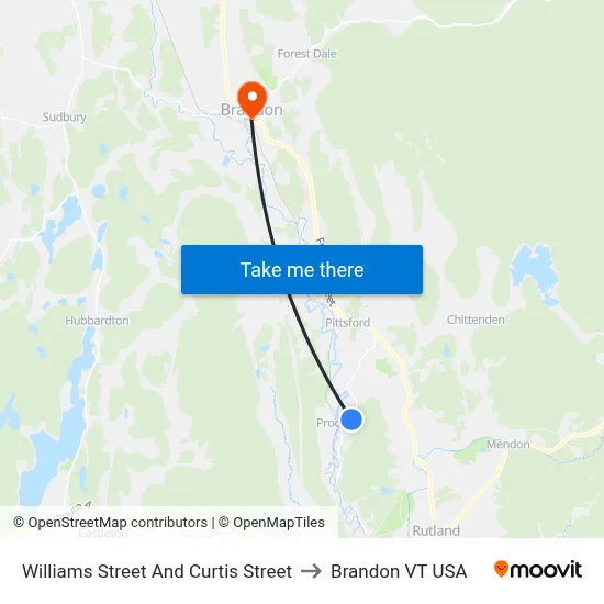 Williams Street And Curtis Street to Brandon VT USA map